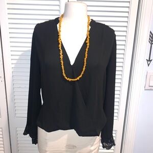 Jealous Tomato Sexy Black Chiffon Faux Wrap Blouse